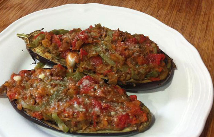 Berenjenas rellenas de fetuccine de espinacas