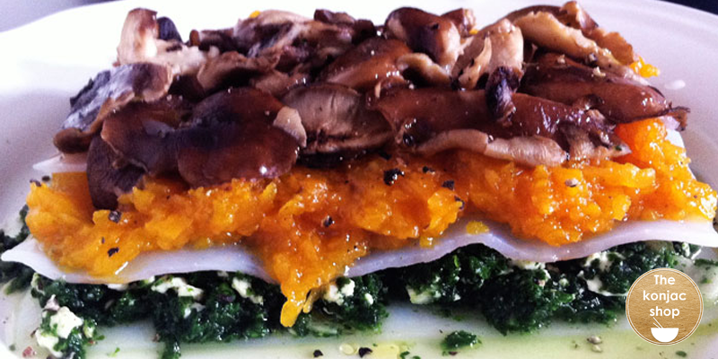 Lasaña con konjac bicolor