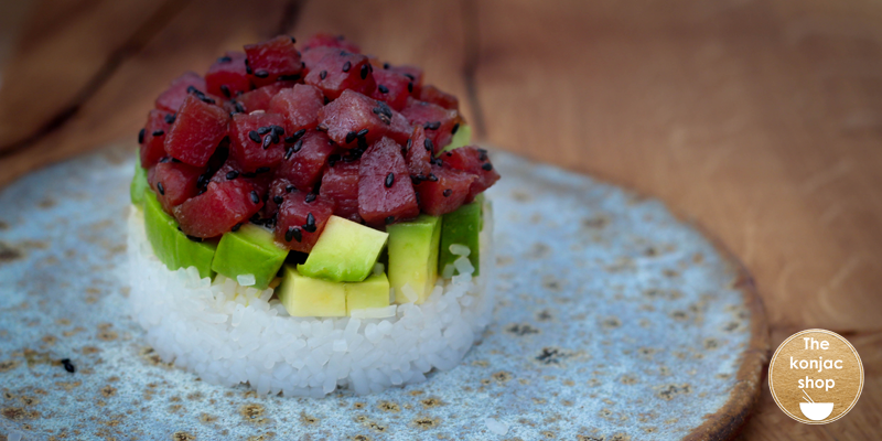 Tartar de atún rojo con arroz konjac